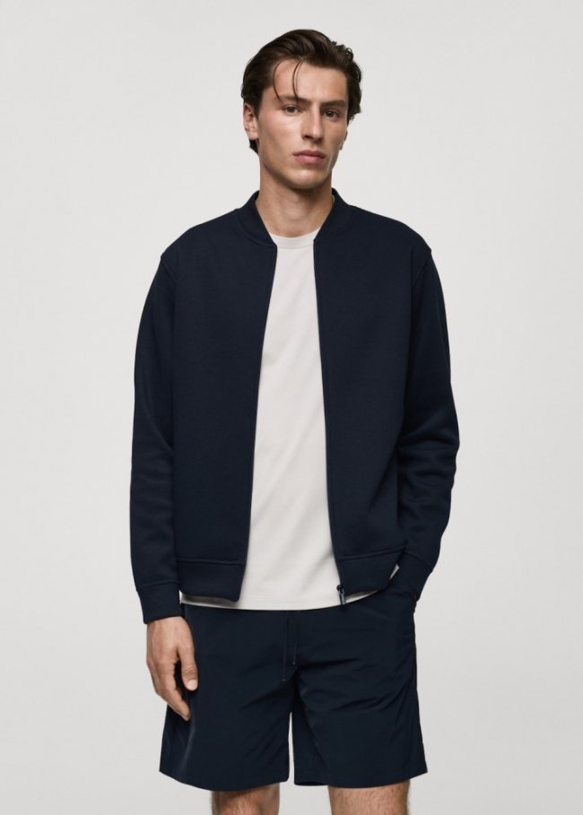 Mango Bomber transpirable estructura - Azul marino oscuro