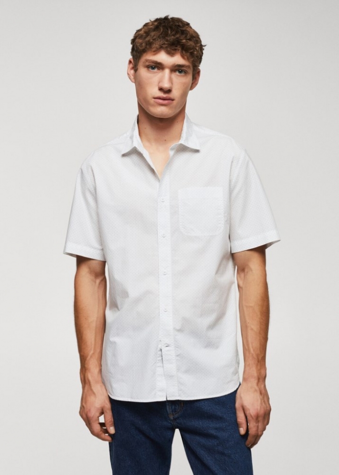 Mango Camisa 100% algodón manga corta mircoestampado - Verde