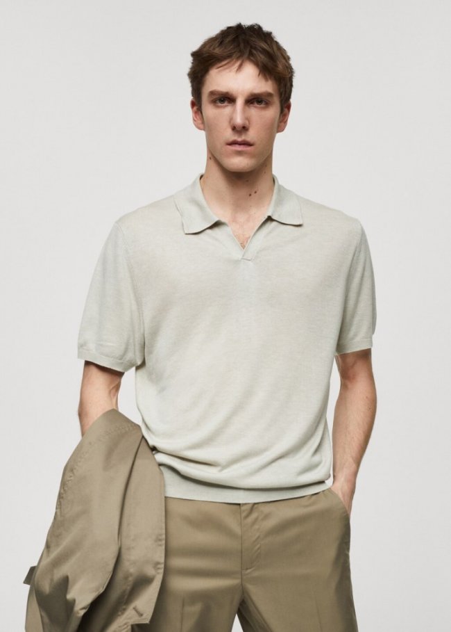 Mango Polo punto manga corta - Gris hielo