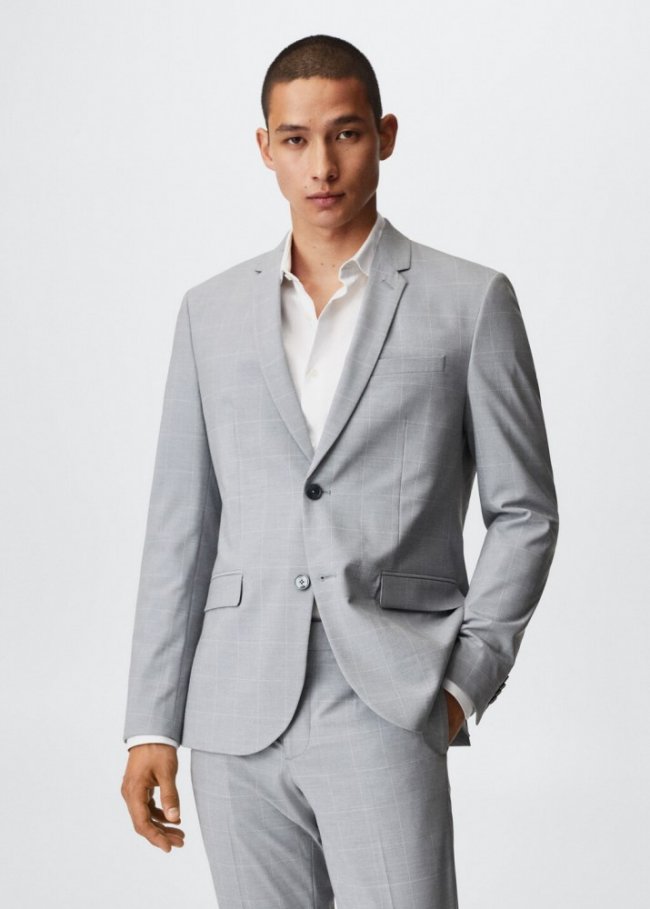 Mango Americana traje super slim fit cuadros - Gris