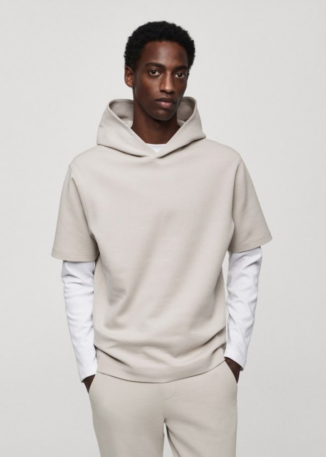 Mango Sudadera manga corta capucha - Gris hielo