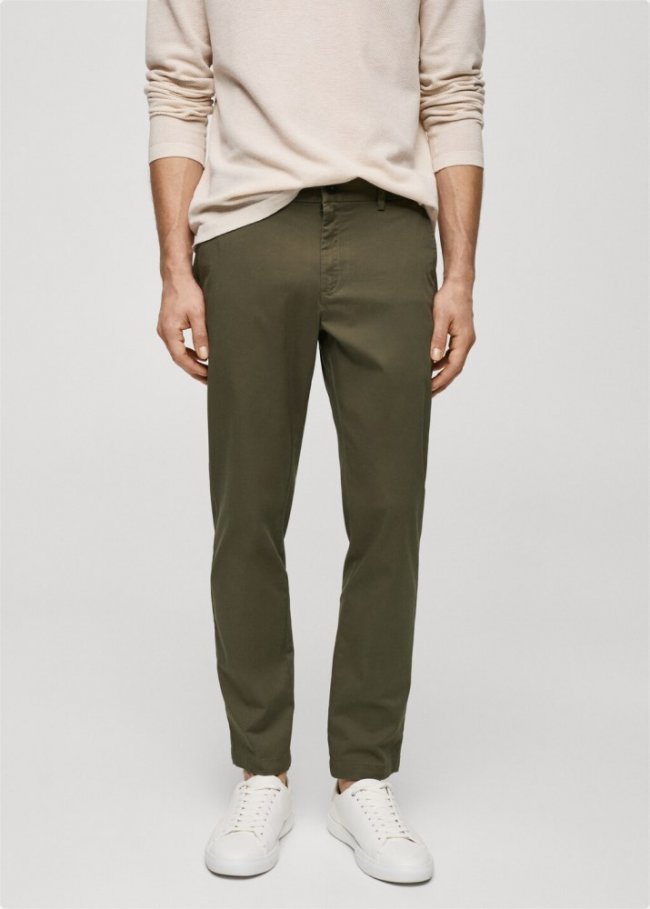 Mango Pantalón algodón tapered crop - Verde medio