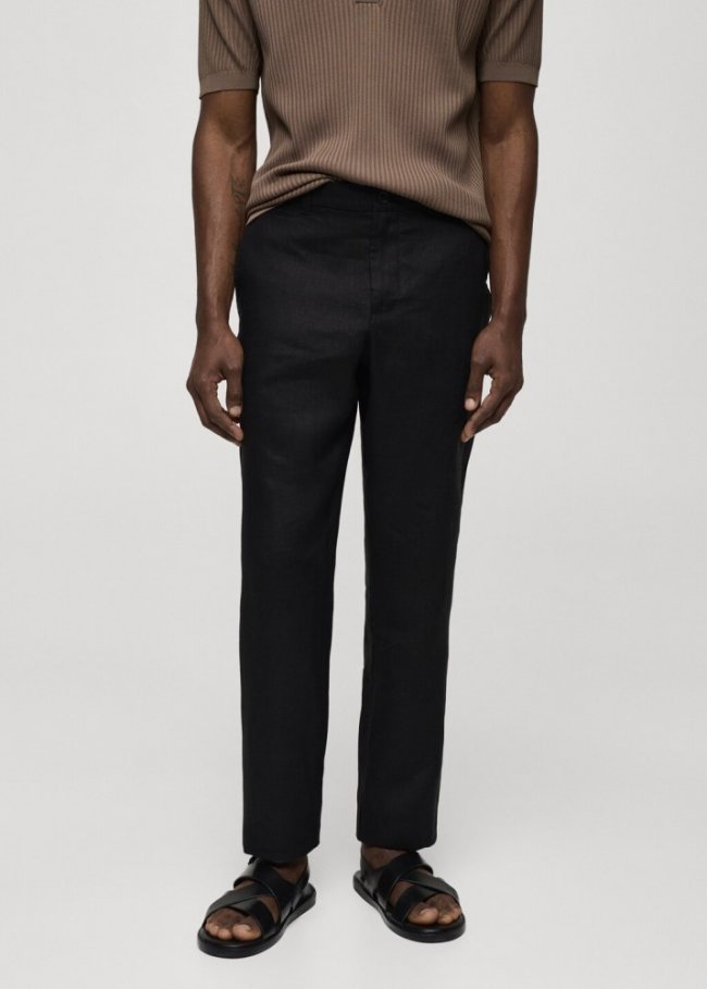 Mango Pantalón 100% lino slim fit - Negro
