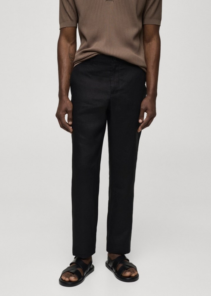Mango Pantalón 100% lino slim fit - Negro