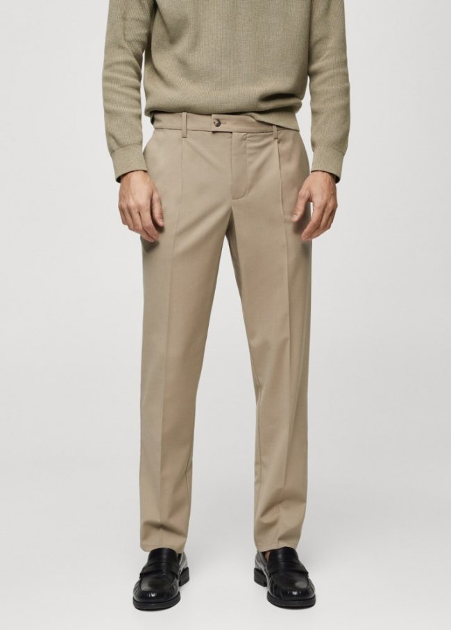 Mango Pantalón lana fría detalle pinzas - Beige