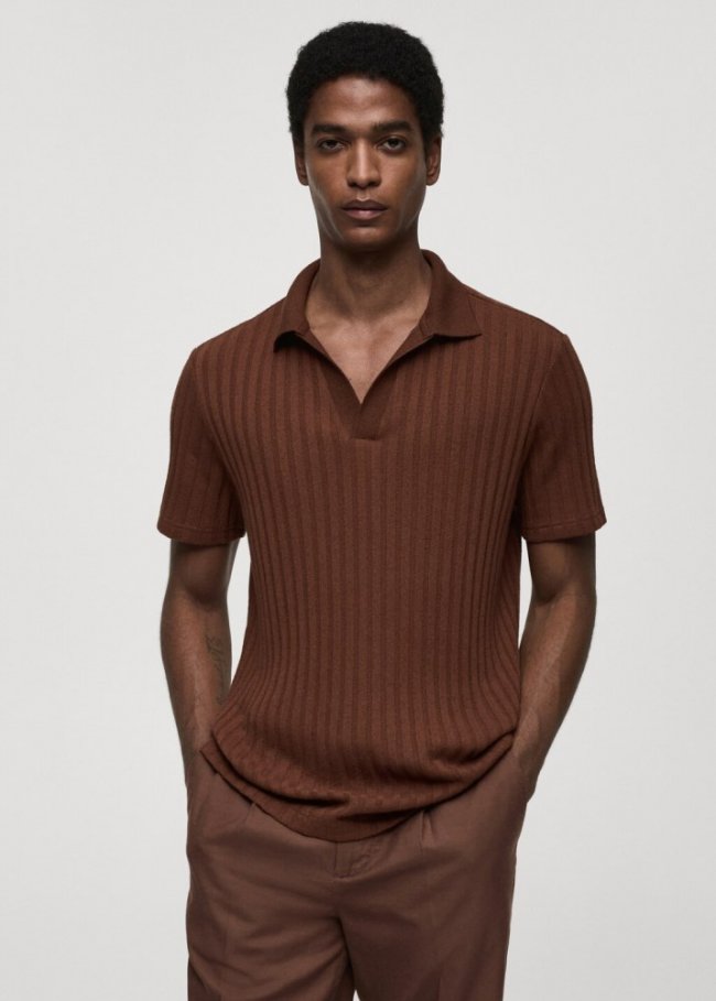Mango Polo regular fit algodón canalé - Marrón