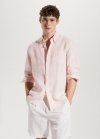 Mango Camisa slim fit 100% lino - Salmón