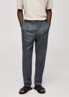 Mango Pantalón tencel lino pinzas - Azul petróleo