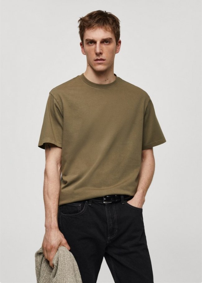 Mango Camiseta 100% algodón relaxed fit - Khaki