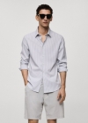 Mango Camisa slim fit rayas tejido stretch - Azul marino oscuro