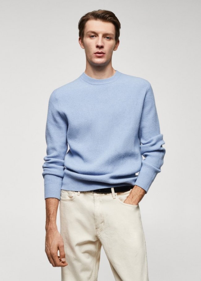 Mango Jersey punto canalé - Azul celeste