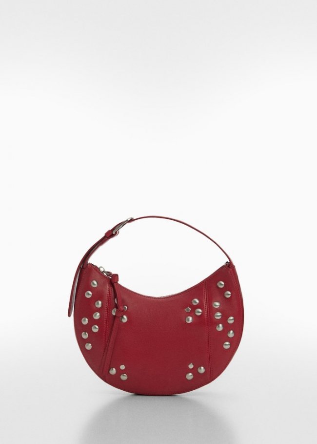 Mango Bolso piel tachuelas - Rojo medio