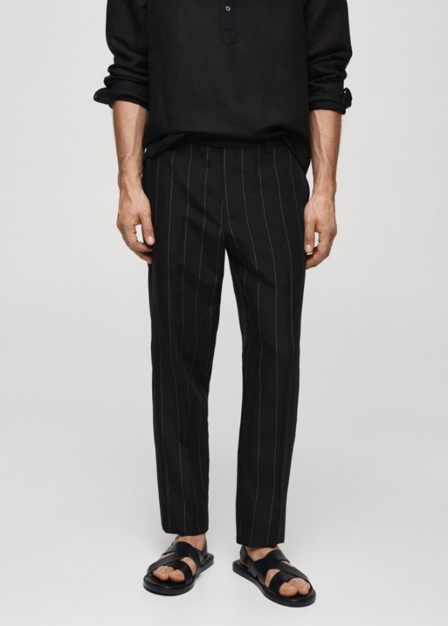 Mango Pantalón slim fit lino rayas diplomáticas - Negro