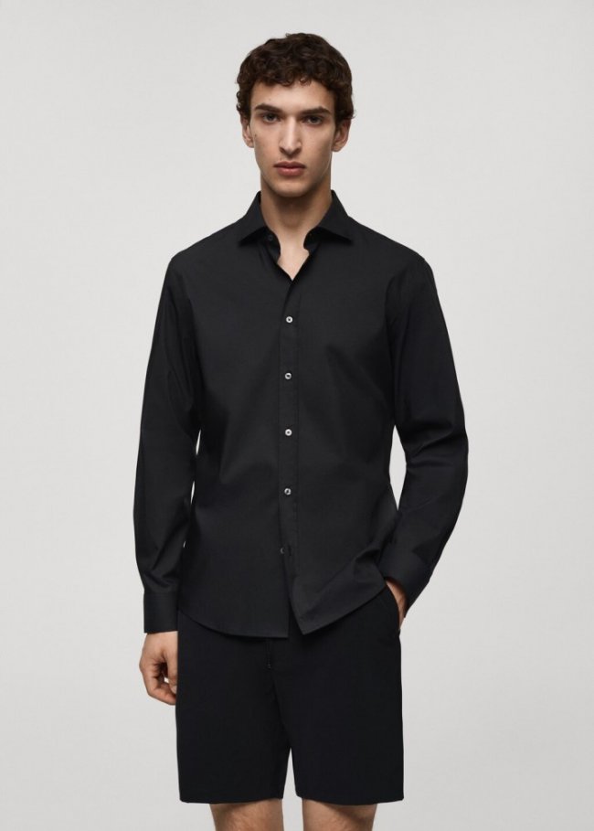 Mango Camisa algodón Coolmax® - Negro