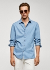Mango Camisa slim fit chambray algodón - Azul claro