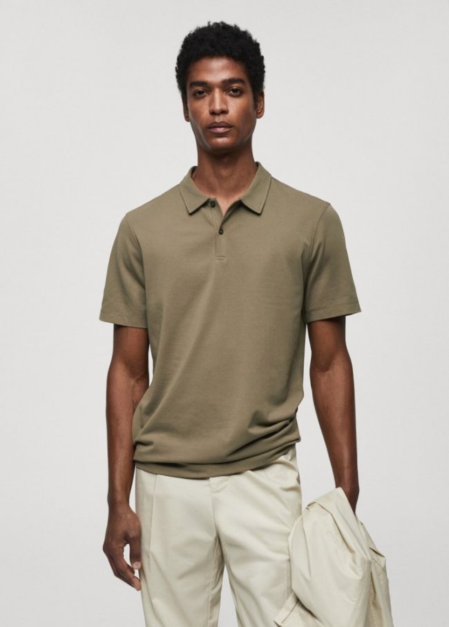 Mango Polo slim fit algodón piqué textura - Khaki