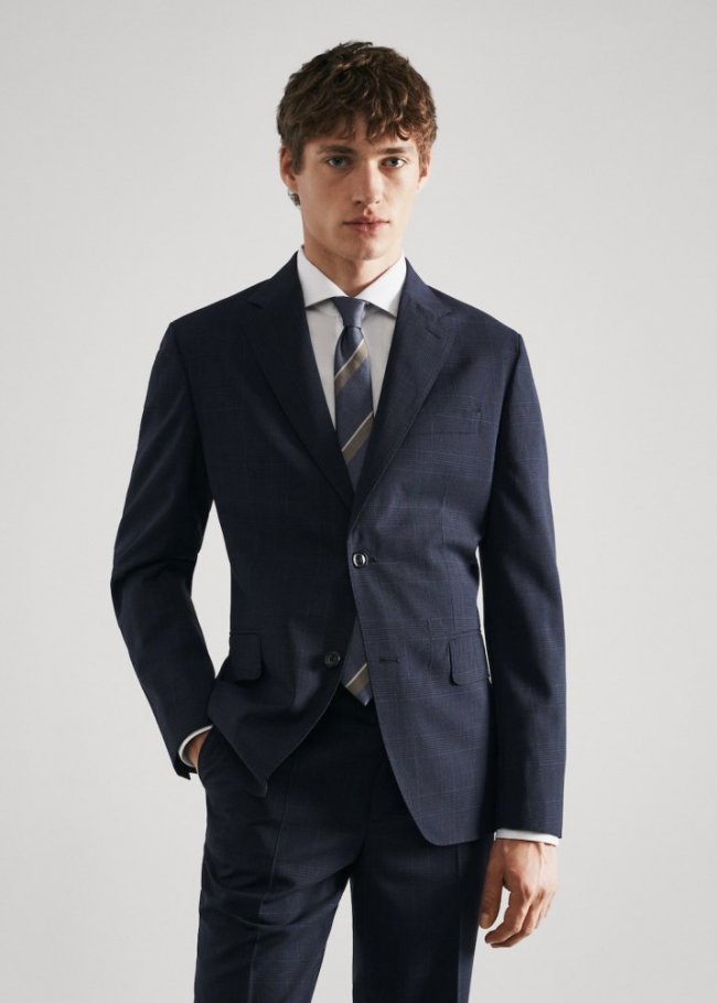 Mango Americana traje slim fit lana virgen - Azul marino oscuro