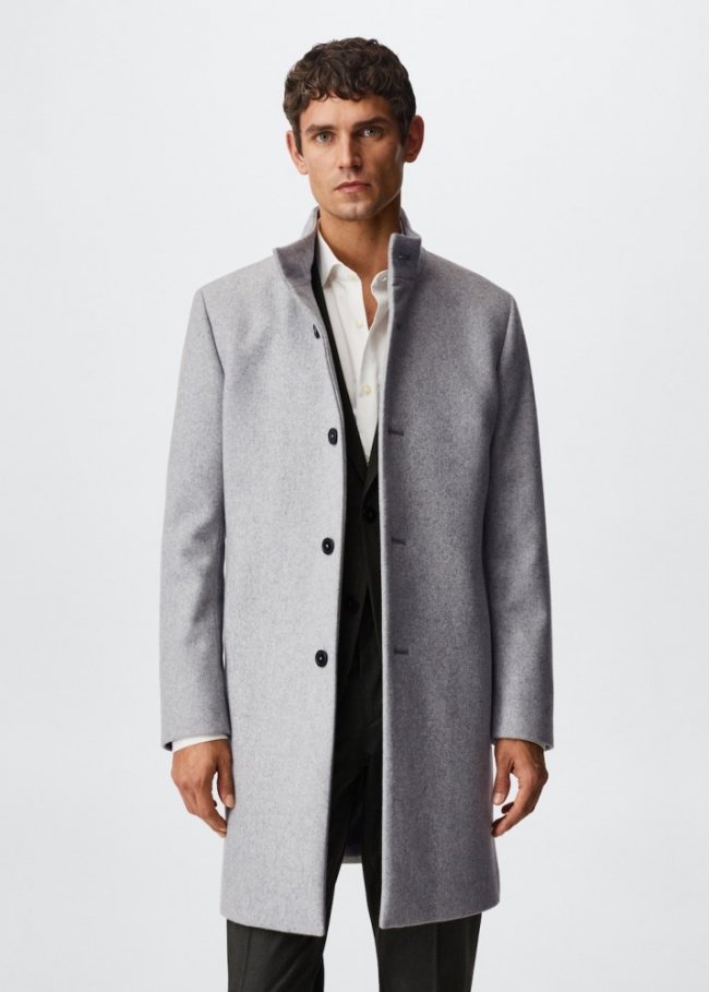 Mango Abrigo largo lana reciclada - Gris claro vigoré