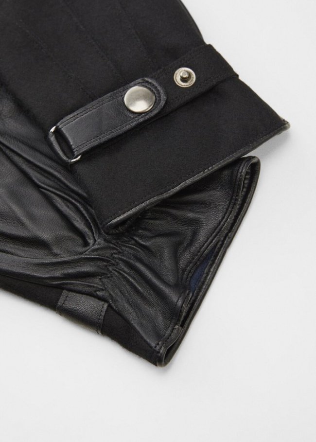 Mango Guantes piel interior lana - Negro