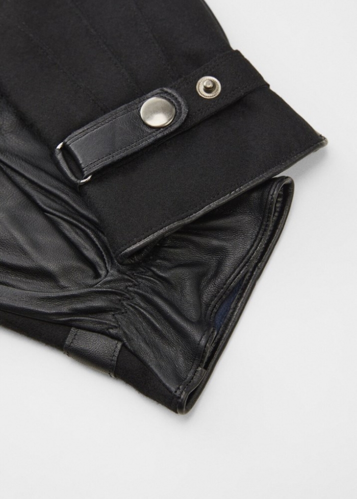 Mango Guantes piel interior lana - Negro