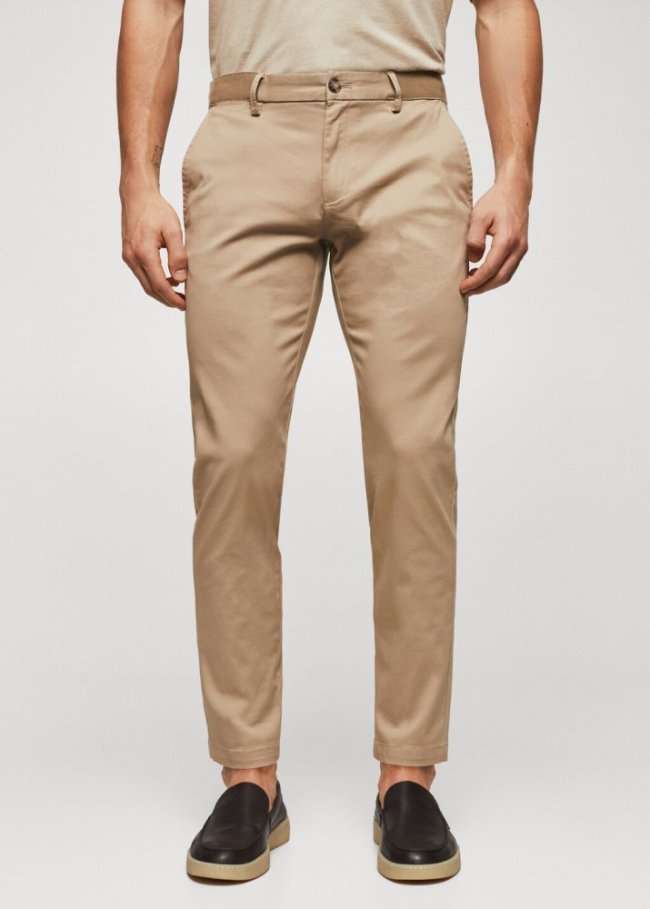 Mango Pantalón algodón tapered crop - Beige
