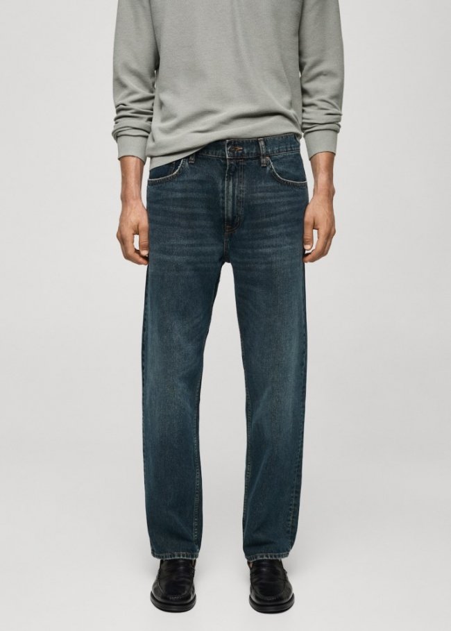 Mango Jeans straight fit lavado oscuro desgastado - Verde menta