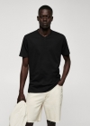Mango Camiseta básica algodón cuello pico - Negro