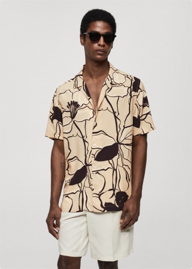 Mango Camisa regular fit fluída estampada - Blanco roto