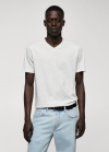 Mango Camiseta básica algodón cuello pico - Gris claro/pastel
