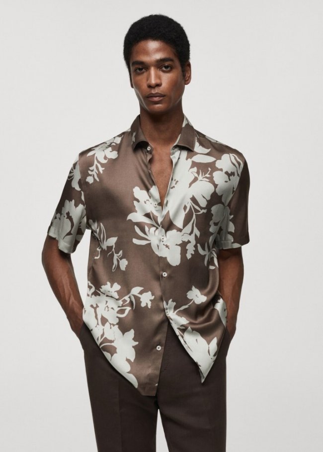 Mango Camisa fluida estampado floral - Marrón medio