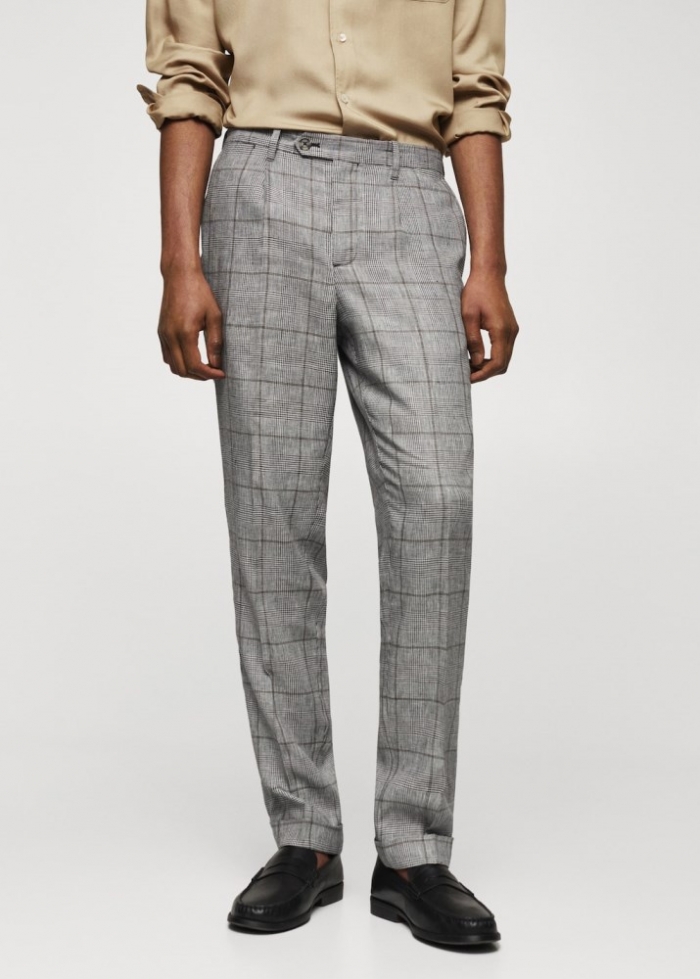Mango Pantalón lino Príncipe de Gales - Gris