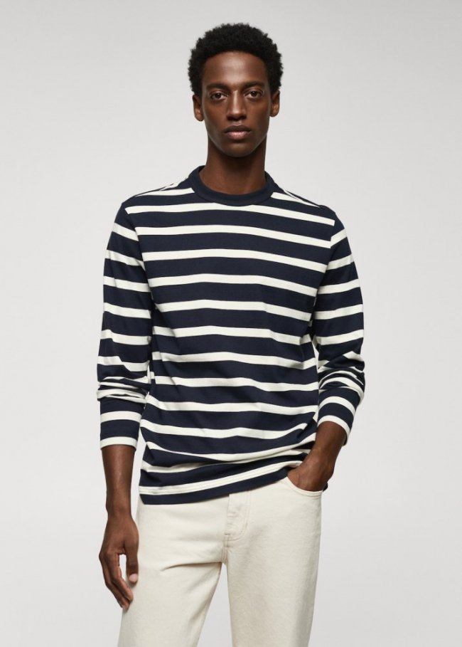 Mango Camiseta manga larga rayas - Azul marino