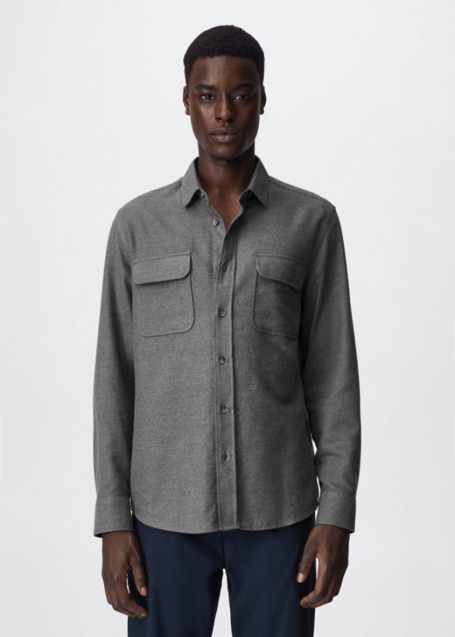 Mango Camisa textura algodón - Gris medio vigoré