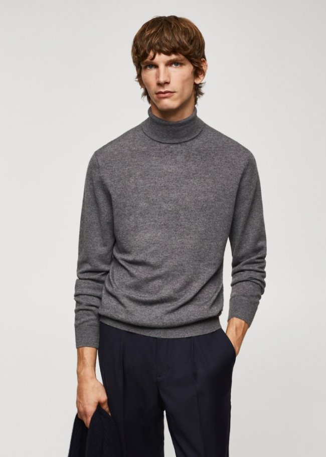 Mango Jersey lana cuello alto - Gris medio vigoré