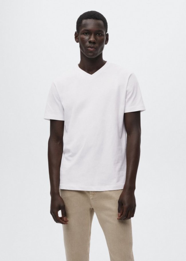 Mango Camiseta básica cuello pico - Blanco