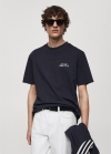 Mango Camiseta regular fit algodón estampada - Azul marino oscuro