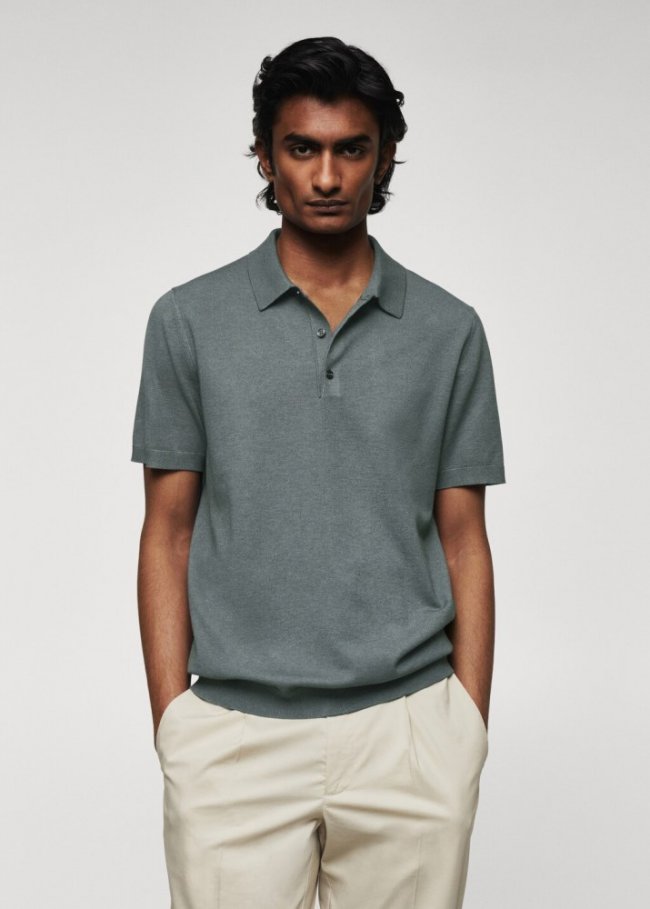 Mango Polo punto fino - Verde bosque