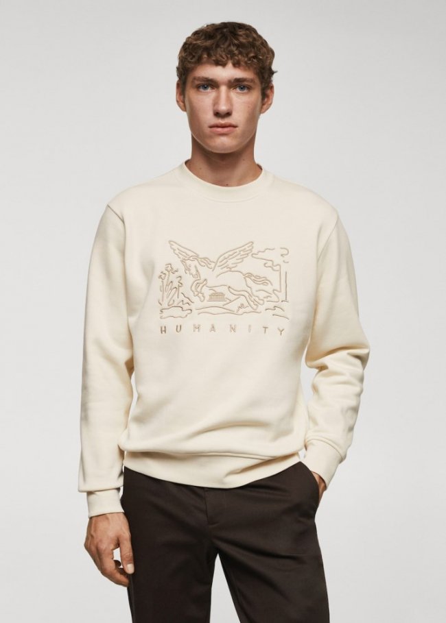 Mango Sudadera algodón detalle bordado - Blanco roto