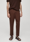 Mango Pantalón slim fit lino cordón - Chocolate