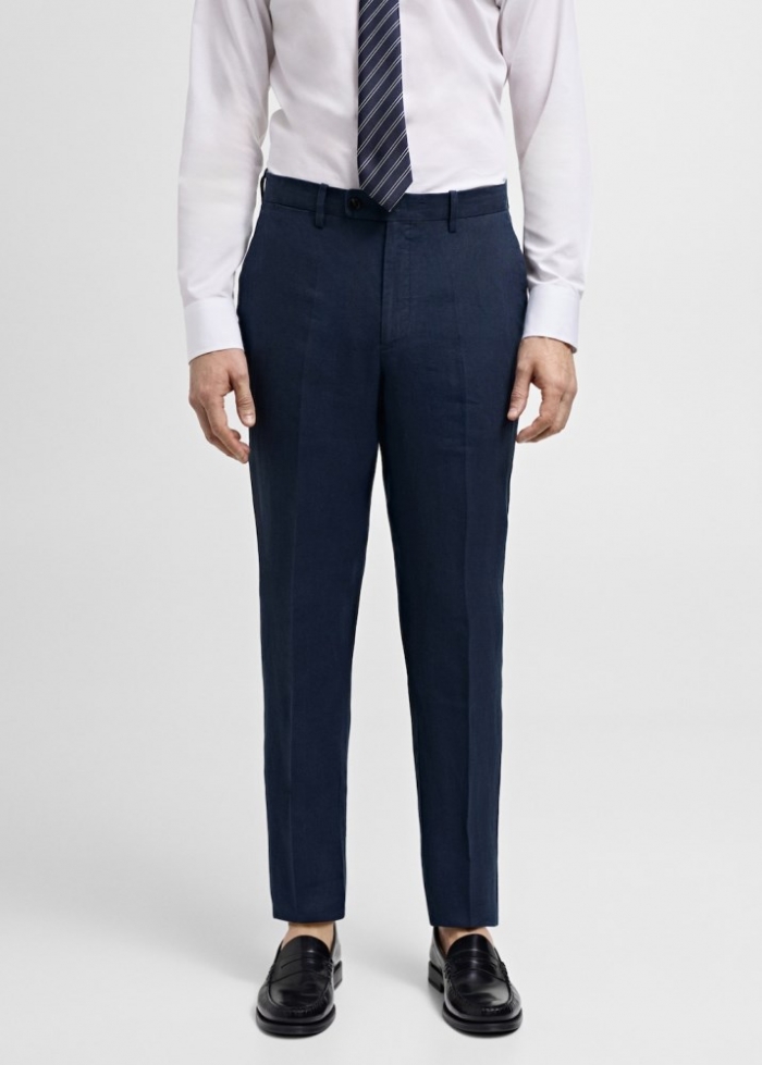 Mango Pantalón traje slim fit 100% lino - Azul marino oscuro