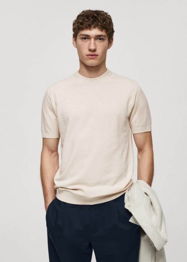Mango Camiseta punto algodón estructura - Crudo