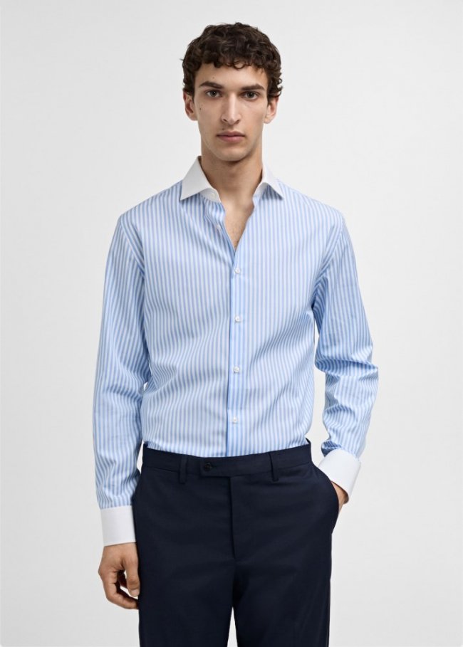 Mango Camisa traje slim fit estampado rayas - Azul celeste