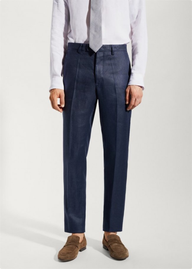 Mango Pantalón traje 100% lino - Azul marino