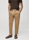 Mango Pantalón slim fit lino cordón - Marrón tabaco