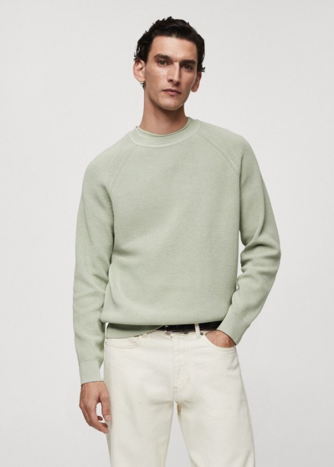 Mango Jersey canalé cuello redondo - Verde pastel