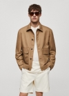 Mango Sobrecamisa tencel lino bolsillos - Marrón tabaco