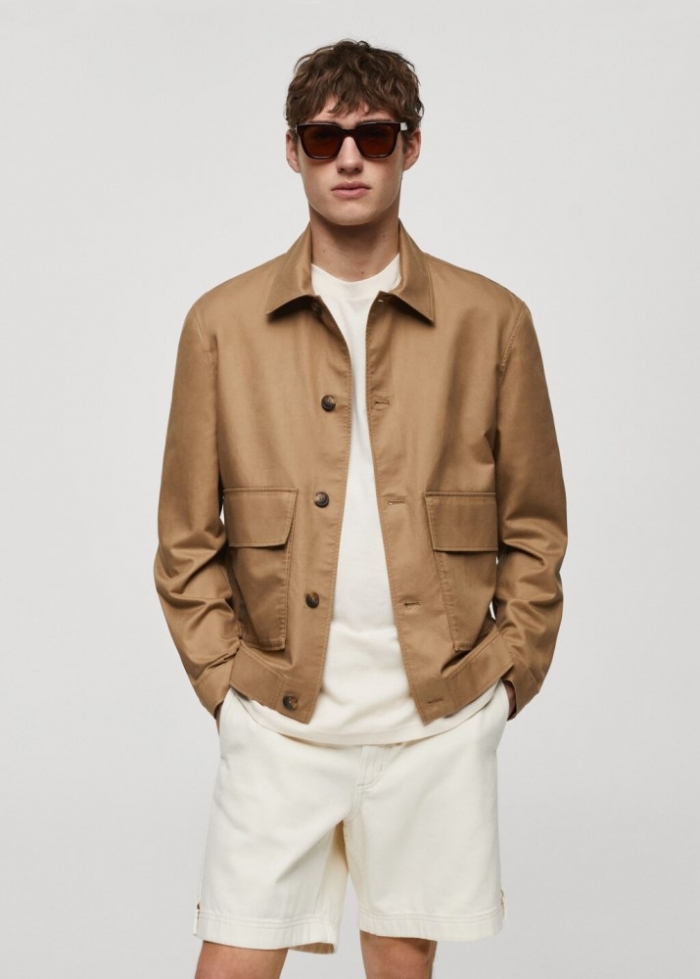 Mango Sobrecamisa tencel lino bolsillos - Marrón tabaco