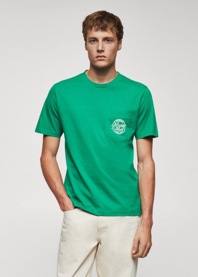 Mango Camiseta logo 100% algodón - Esmeralda