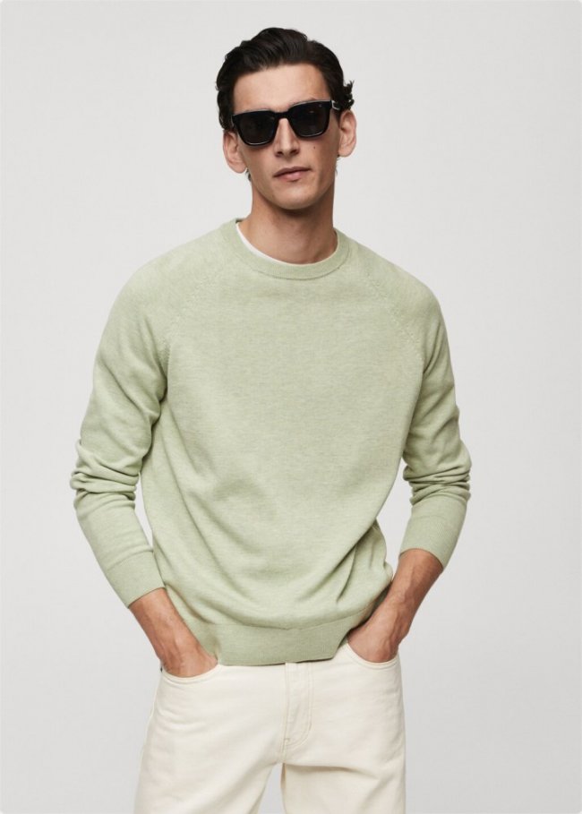 Mango Jersey punto fino algodón - Verde pastel