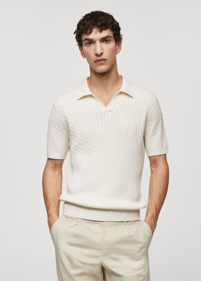 Mango Polo 100% algodón trenzado - Blanco